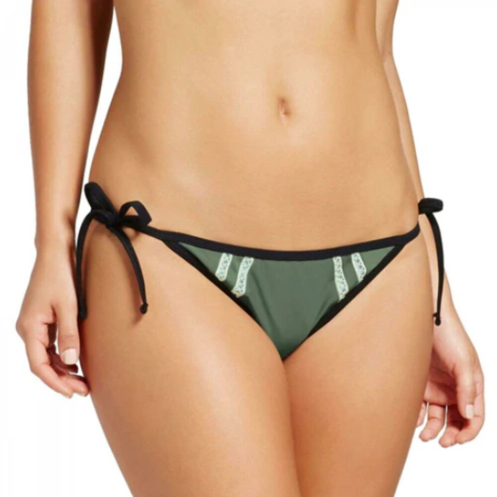 Xhilaration Women's Crochet Inset String Bikini Swim Bottom Green Size L